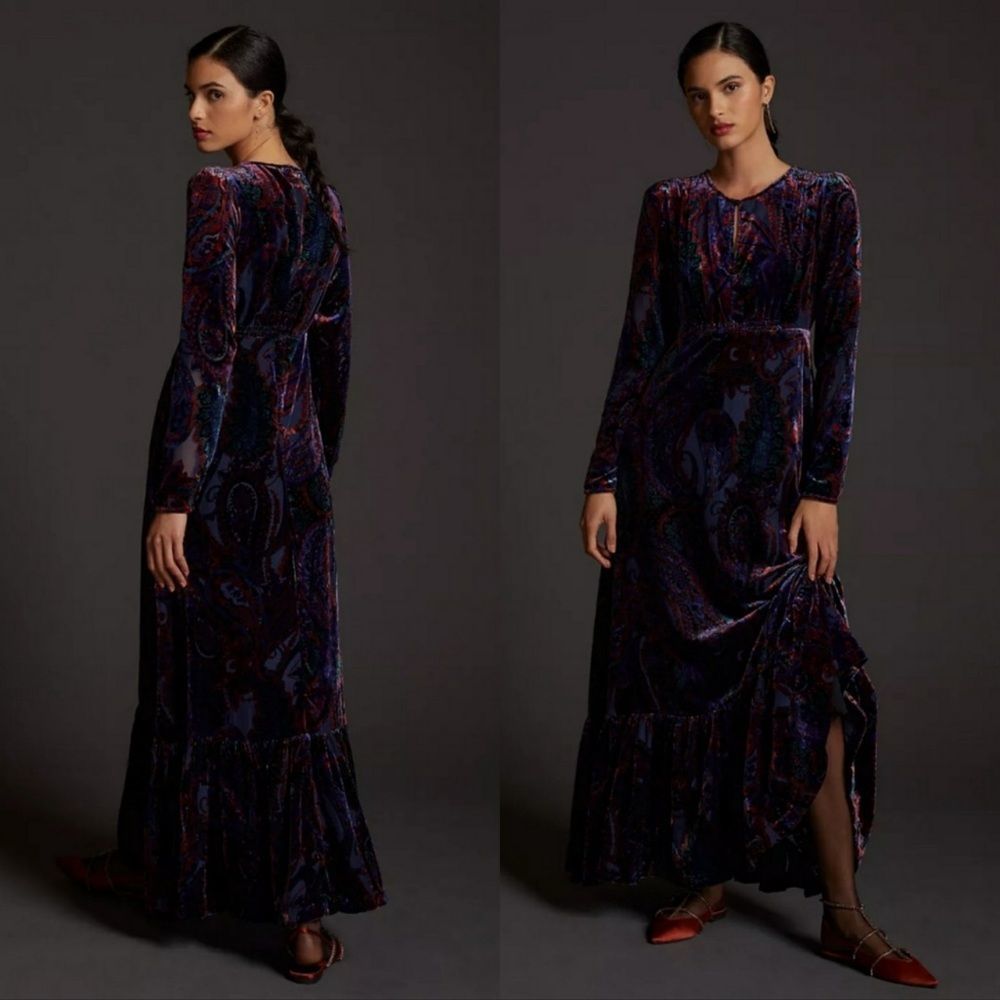 Anthropologie Burnout Velvet Maxi Dress